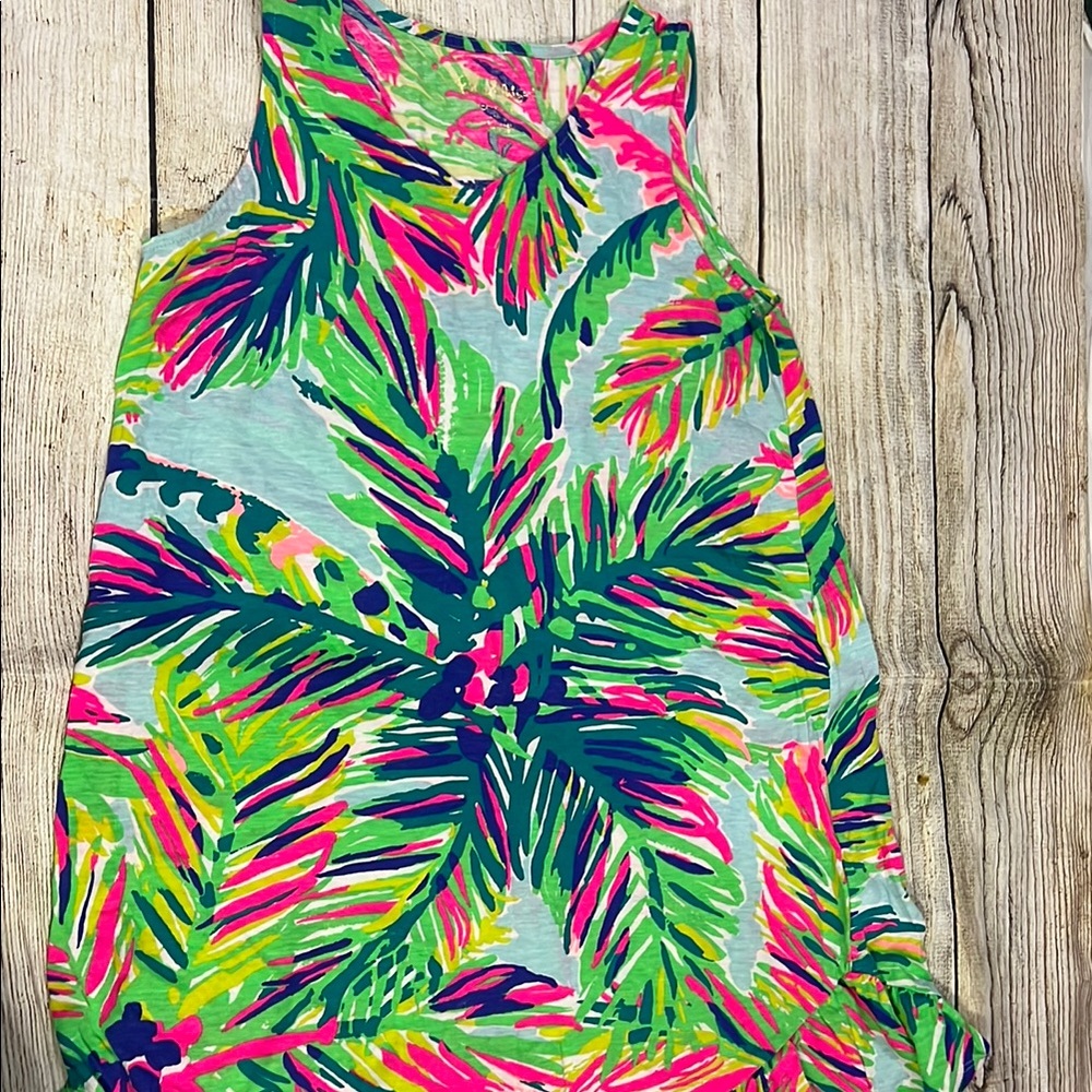 Tropical Leaf Print Sleeveless Dress